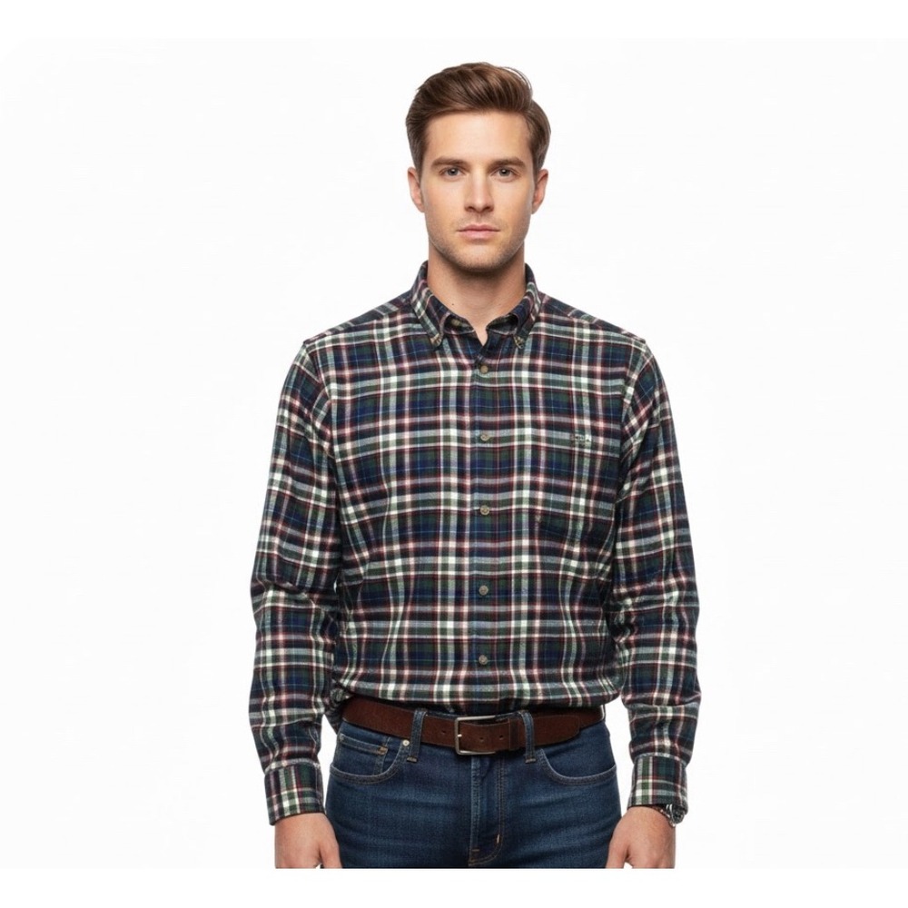 CHAPS Mens L/G Plaid Flannel Button Shirt Long Sleeve 100% Cotton Green Blue Red
